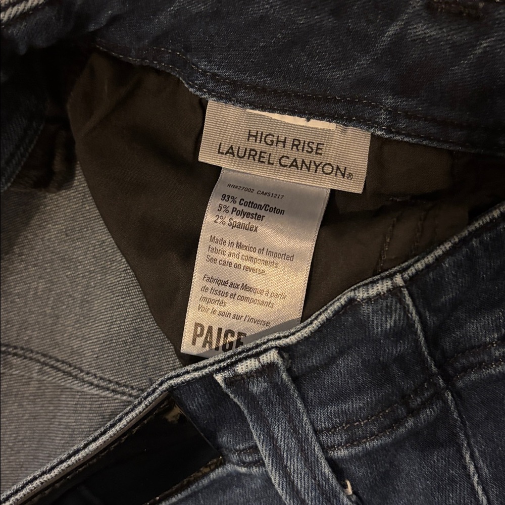 PAIGE Dark Wash Split-Hem High Rise Laurel Canyon Flare Jeans - Picture 3 of 6